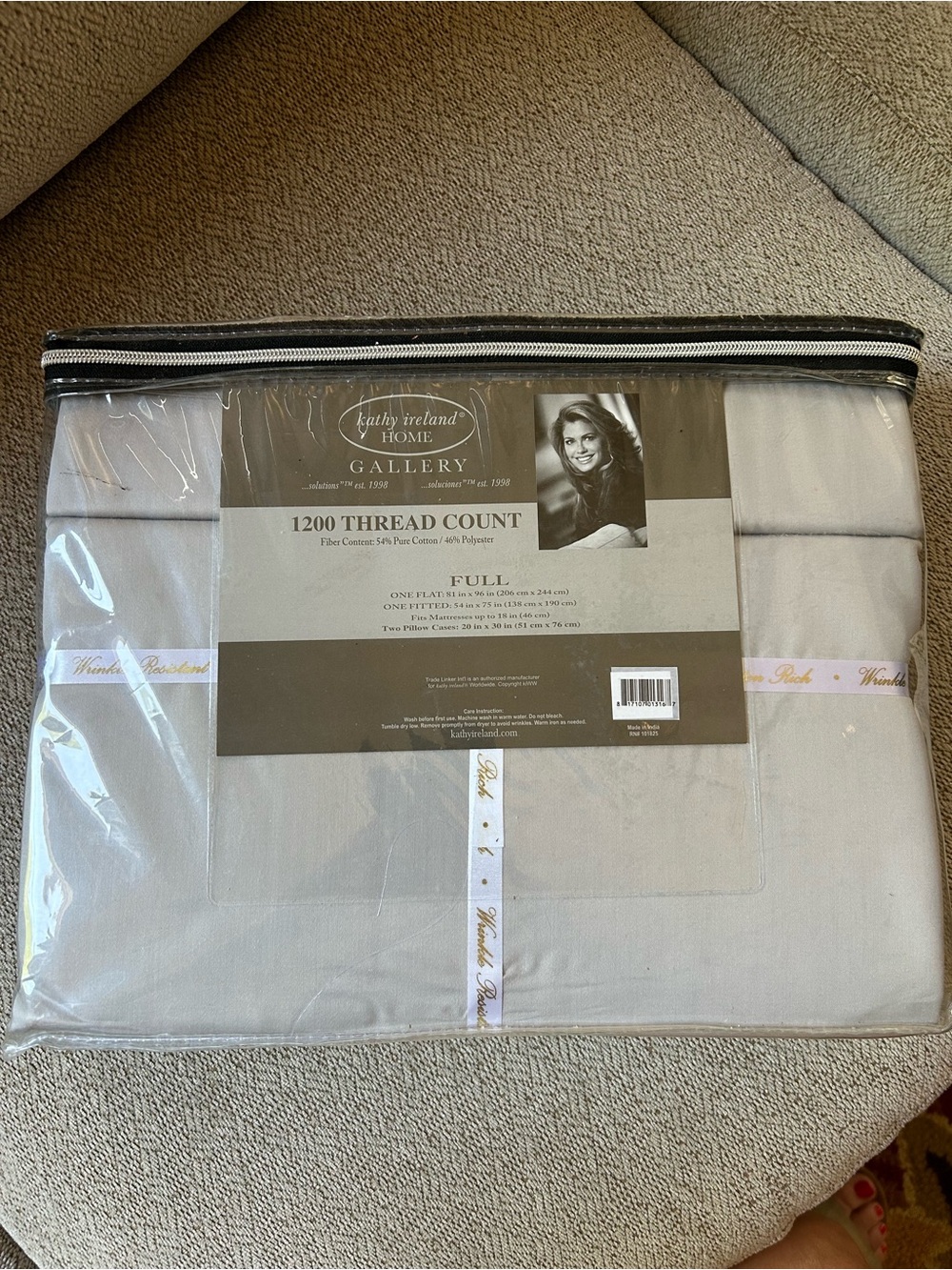 NWT kathy ireland Gallery 1200 Thread Count Full Sheet Set Lt Gray Extra Cases